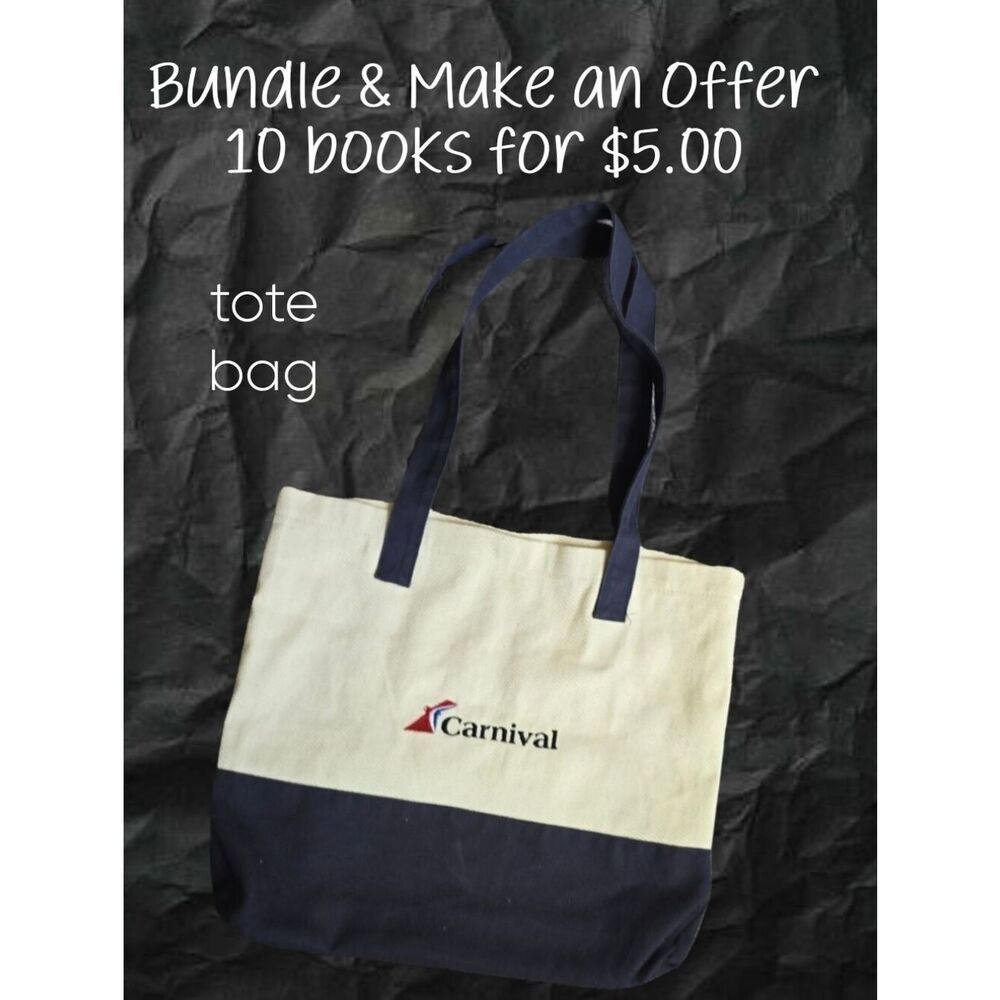 Carnival Cruise Line Two-Tone Canvas Tote Bag - Cream & Navy Beach Vacation Ship